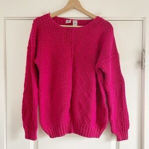 Vintage BE 80s Fuchsia Patchwork Knit Sweater - S